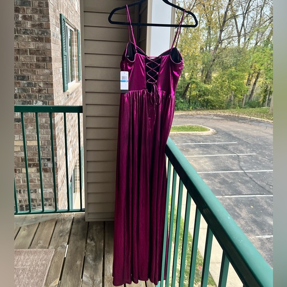 🆕✨City Studio Magenta Pleated Gown Long Formal Dress 9/10 Shiny Satin Prom Maxi - Picture 5 of 17